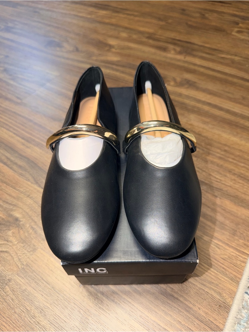 INC International Concepts Black Mary Jane Flats with Gold Strap